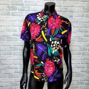 Vintage 80s 90s Sharon Anthony Essay Petite‎ S Colorful Floral Button Up Top